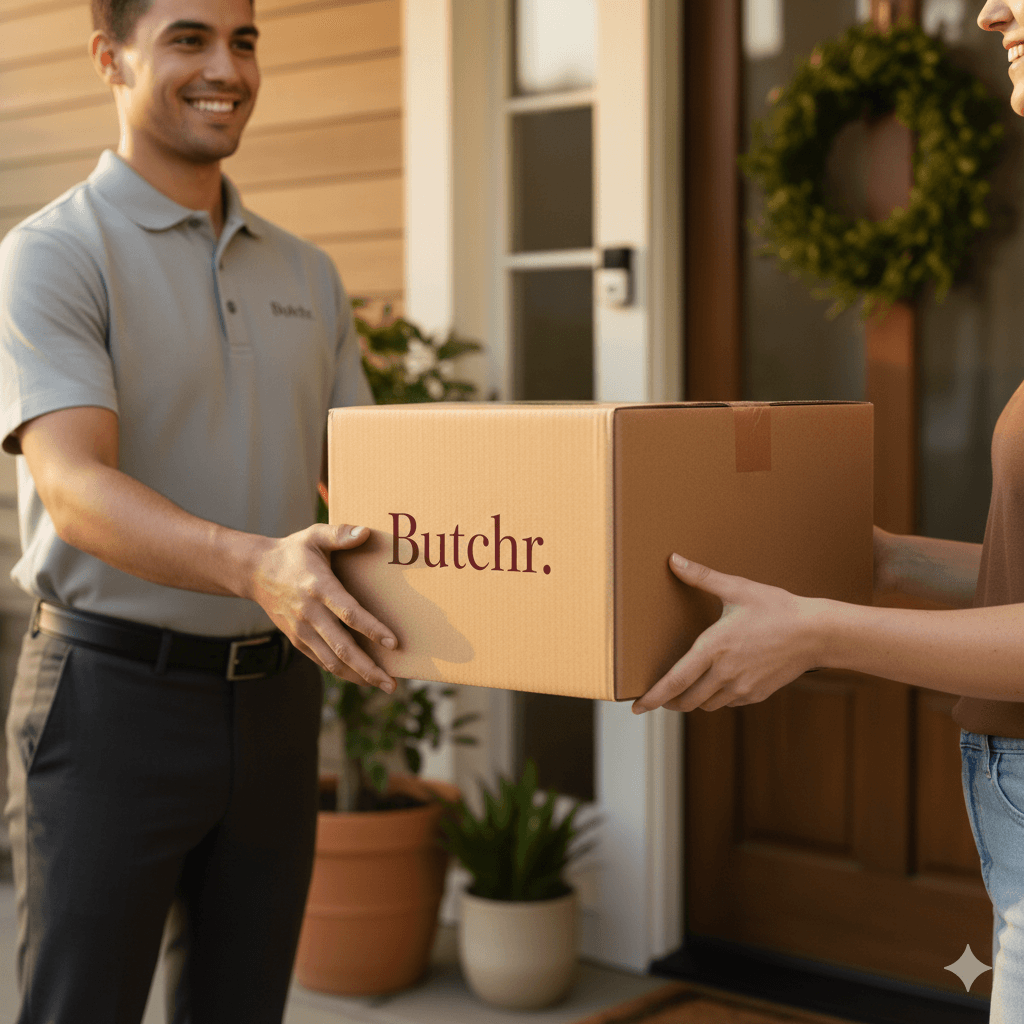Butchr box being hand-delivered to your door